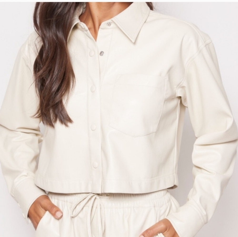 Good American Better Than Leather Shacket in BONE Size 2